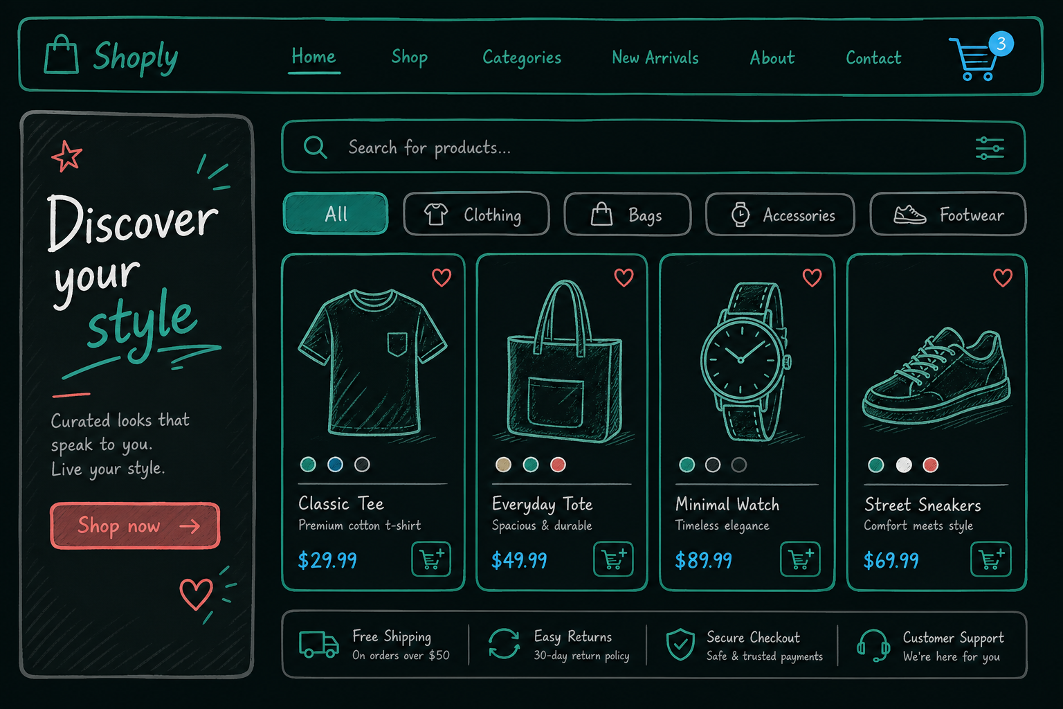 eCommerce shop sketch illustration